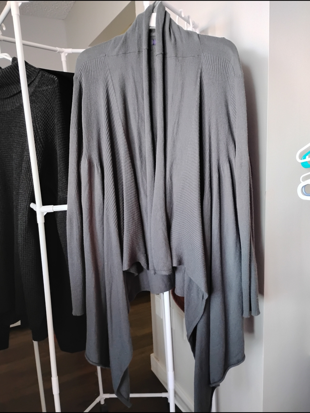 DEX CLOTHING Women's Open-Front Draped Dark Gray Long Sleeve Waterfall Cardigan